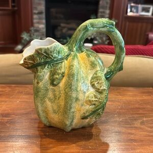VINTAGE San Marco Gourd Pitcher Green Made in Italy Dimensional Beverage Ceramic
